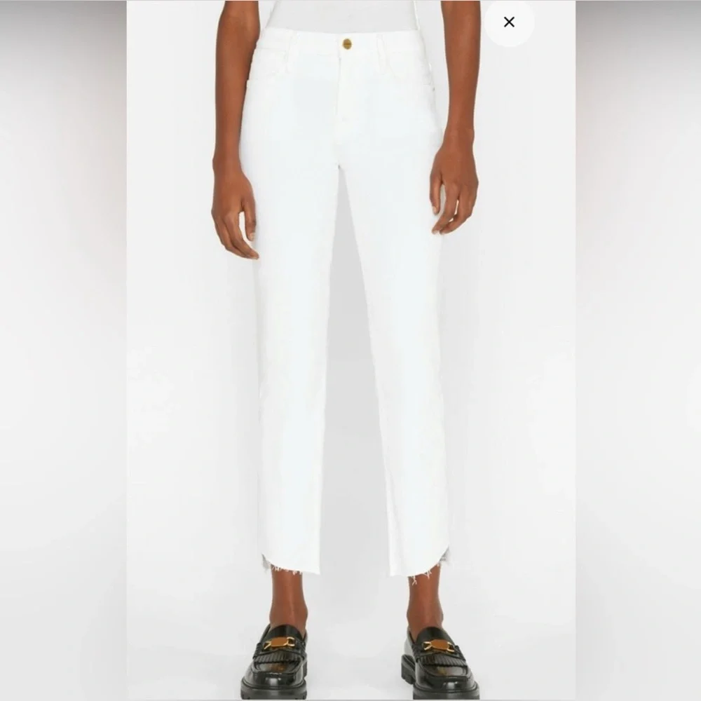 NWT Frame Denim Le High Straight Cascade Raw Hem Jeans White Sz 25‎ $248